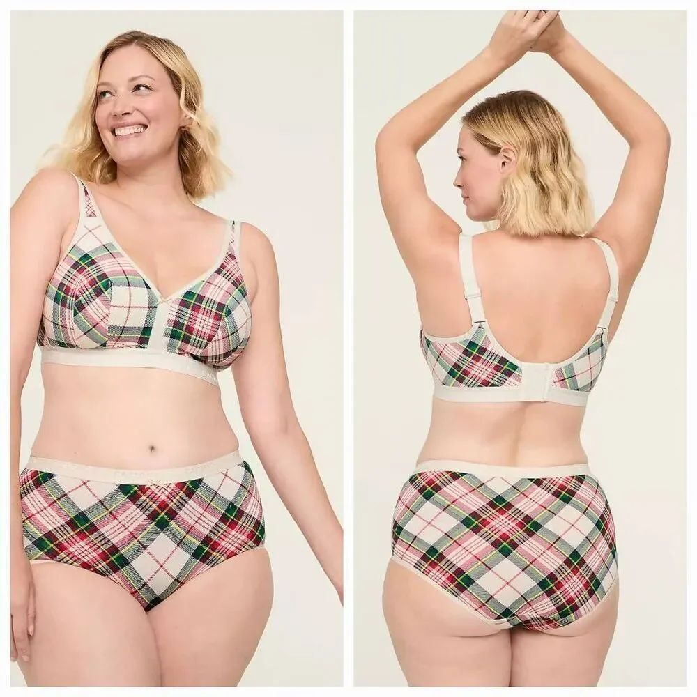 Cacique Plaid Christmas Lightly Lined No-Wire Bra Sz. 38H - Picture 2 of 11